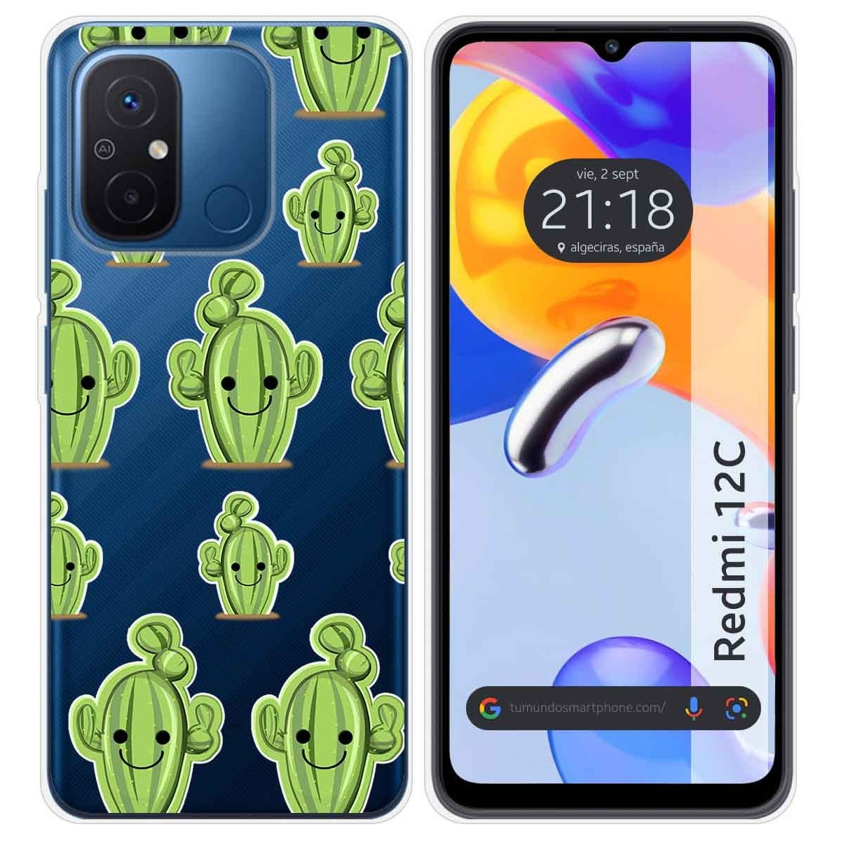 Funda Silicona Transparente compatible con Xiaomi Redmi 12C diseño Cactus Dibujos