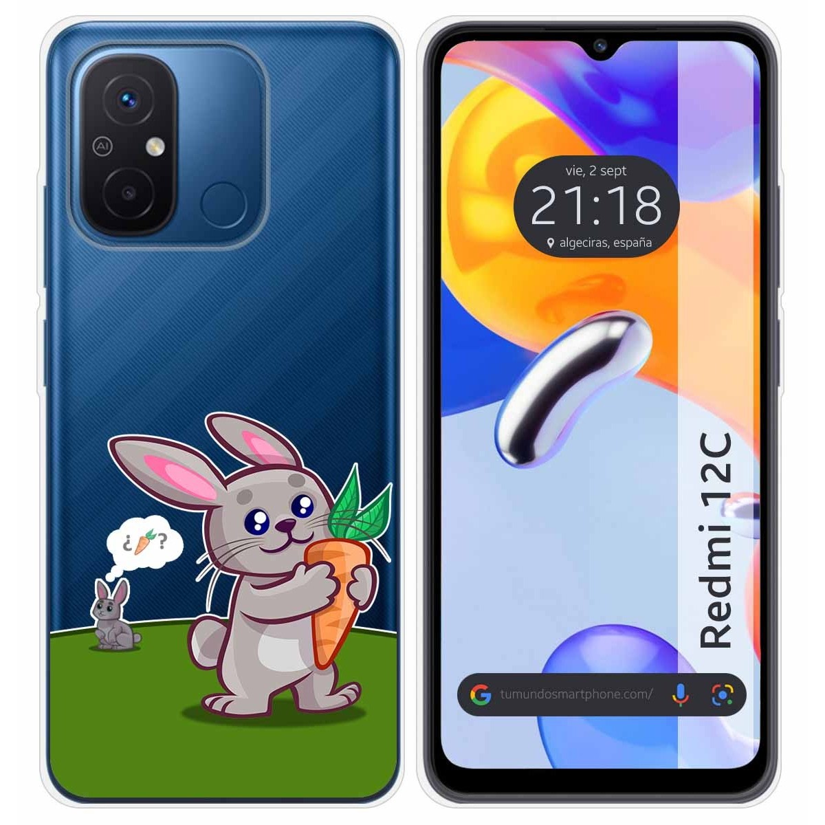 Funda Silicona Transparente compatible con Xiaomi Redmi 12C diseño Conejo Dibujos