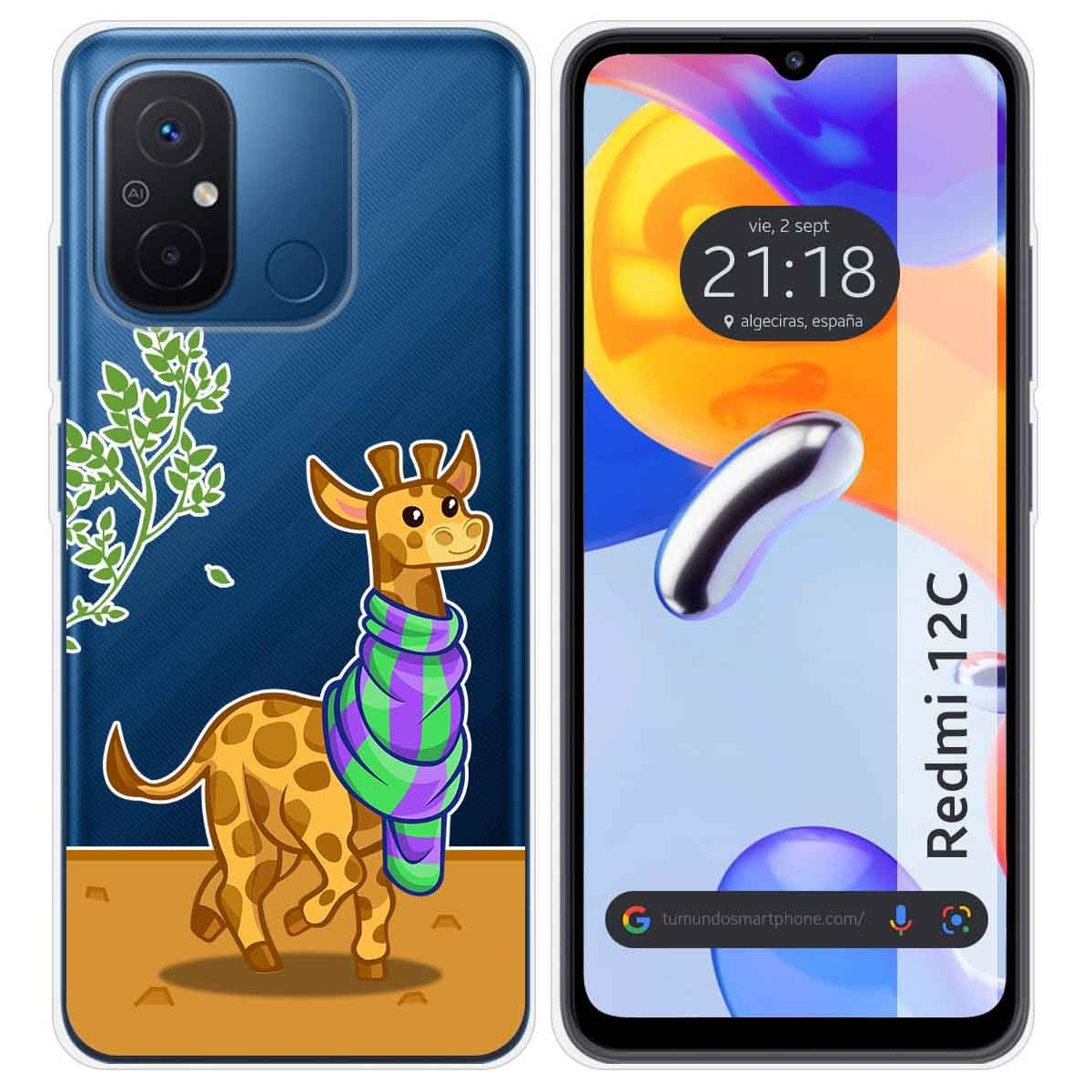 Funda Silicona Transparente compatible con Xiaomi Redmi 12C diseño Jirafa Dibujos