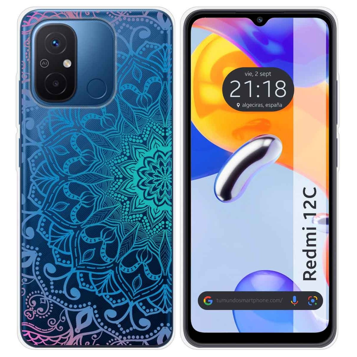 Funda Silicona Transparente compatible con Xiaomi Redmi 12C diseño Mandala Dibujos