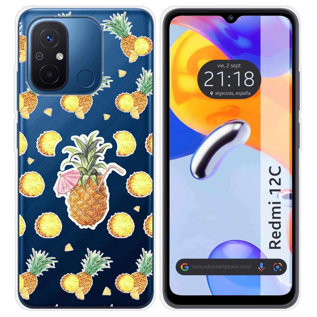 Funda Silicona Transparente compatible con Xiaomi Redmi 12C diseño Piña Dibujos
