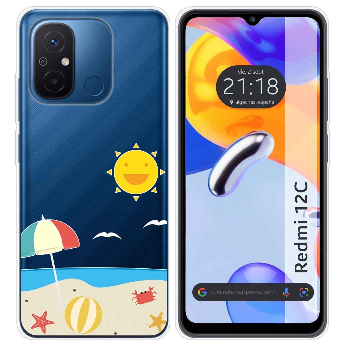 Funda Silicona Transparente compatible con Xiaomi Redmi 12C diseño Playa Dibujos