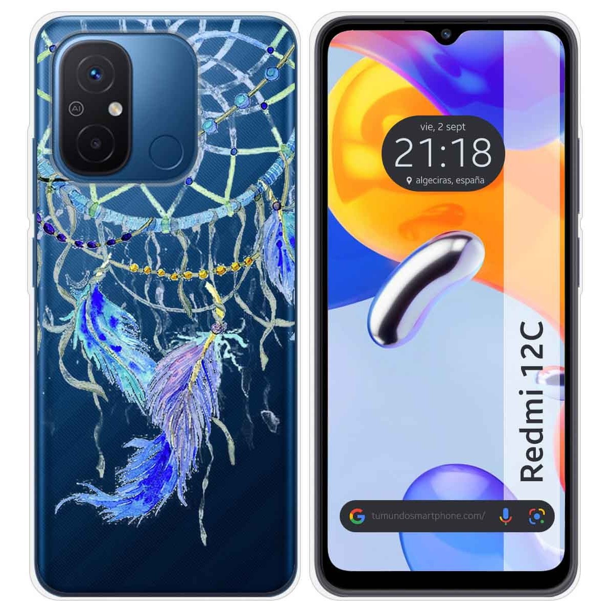 Funda Silicona Transparente compatible con Xiaomi Redmi 12C diseño Plumas Dibujos