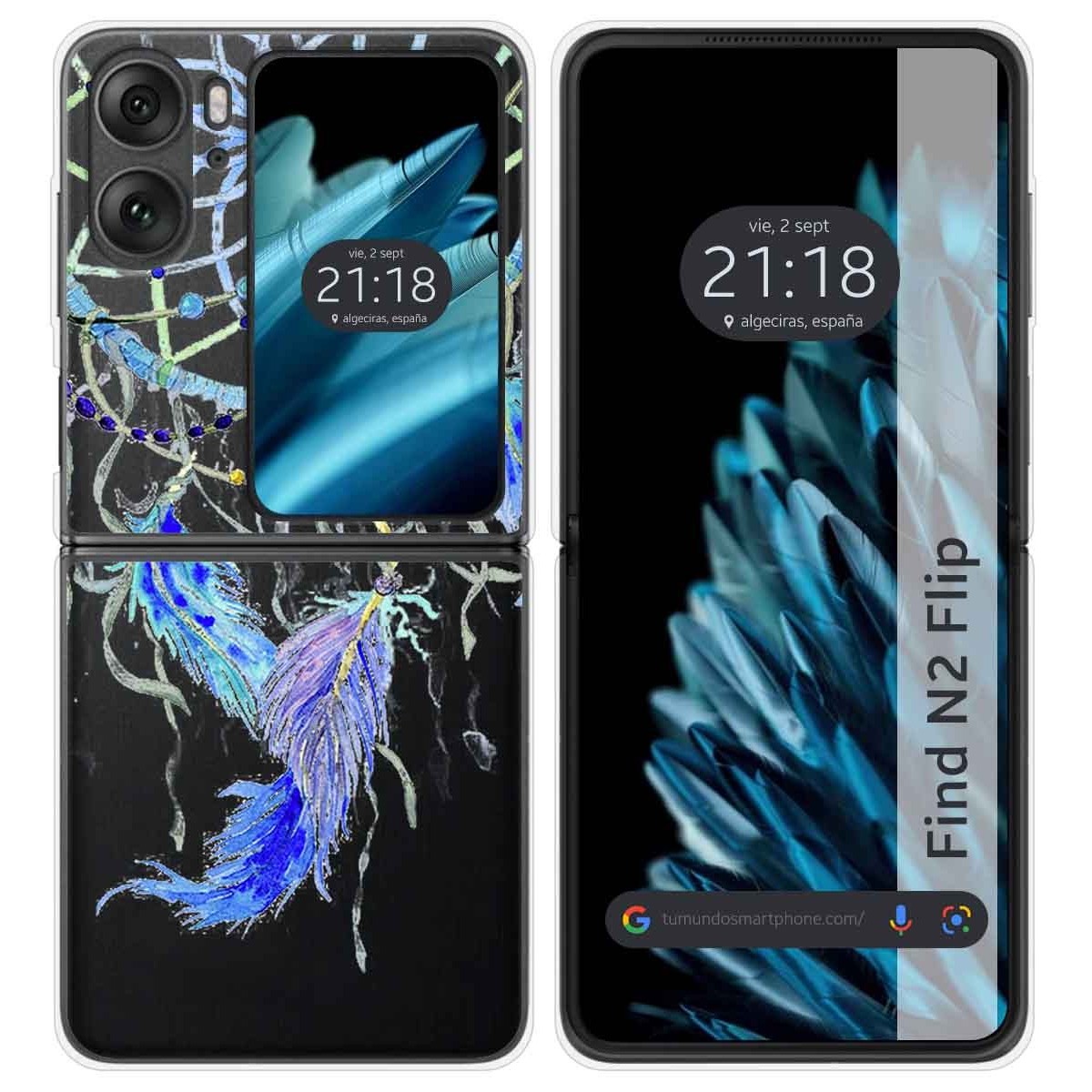 Funda Carcasa Dura Transparente para Oppo Find N2 Flip 5G diseño Plumas Dibujos