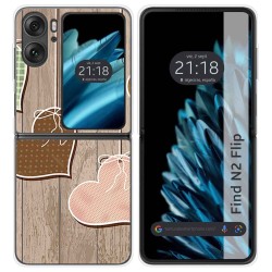 Funda Carcasa Dura para Oppo Find N2 Flip 5G diseño Corazones Madera Dibujos
