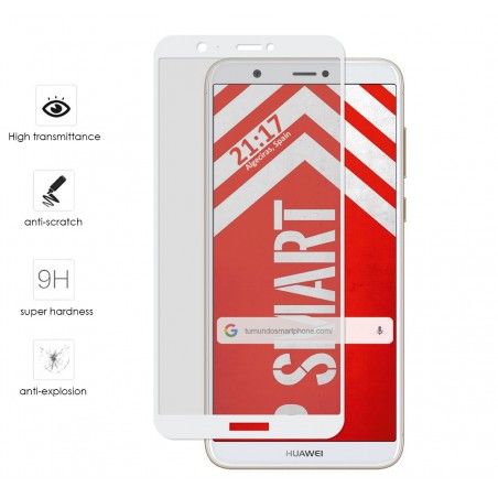 Protector Cristal Templado Frontal Completo Blanco para Huawei P Smart Vidrio