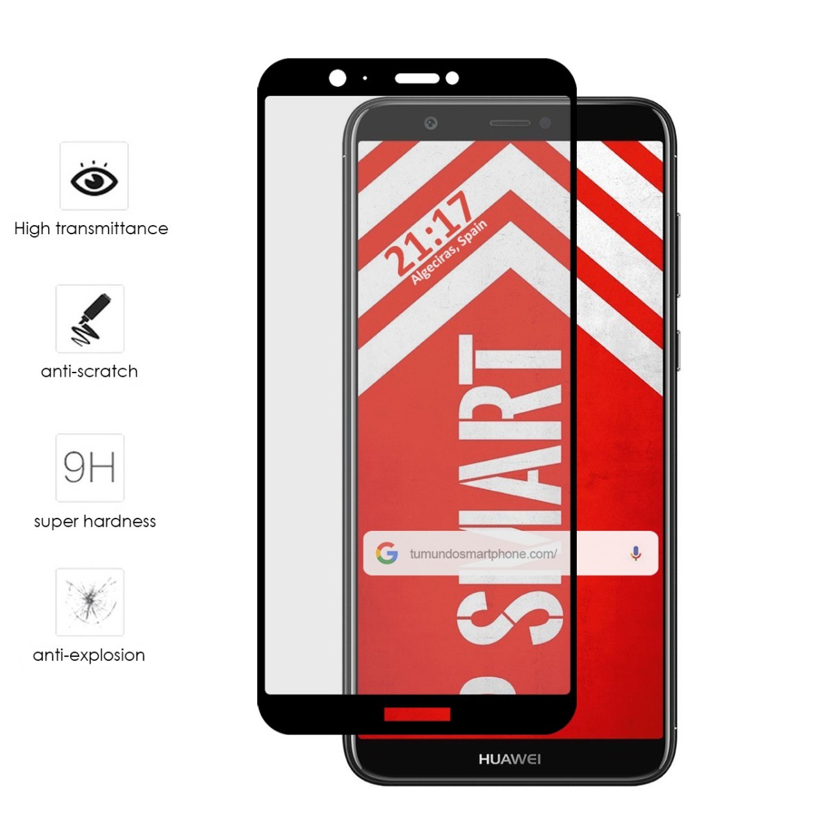 Protector Cristal Templado Frontal Completo Negro para Huawei P Smart Vidrio