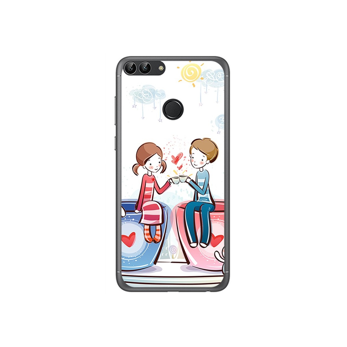 Funda Gel Tpu para Huawei P Smart Diseño Cafe Dibujos