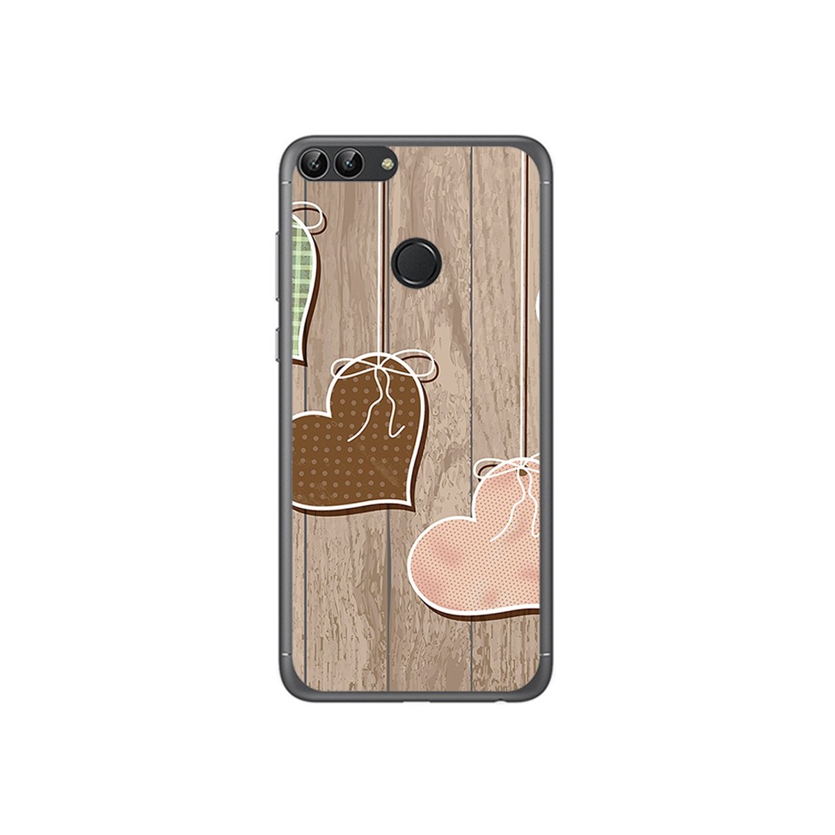 Funda Gel Tpu para Huawei P Smart Diseño Corazones Madera Dibujos