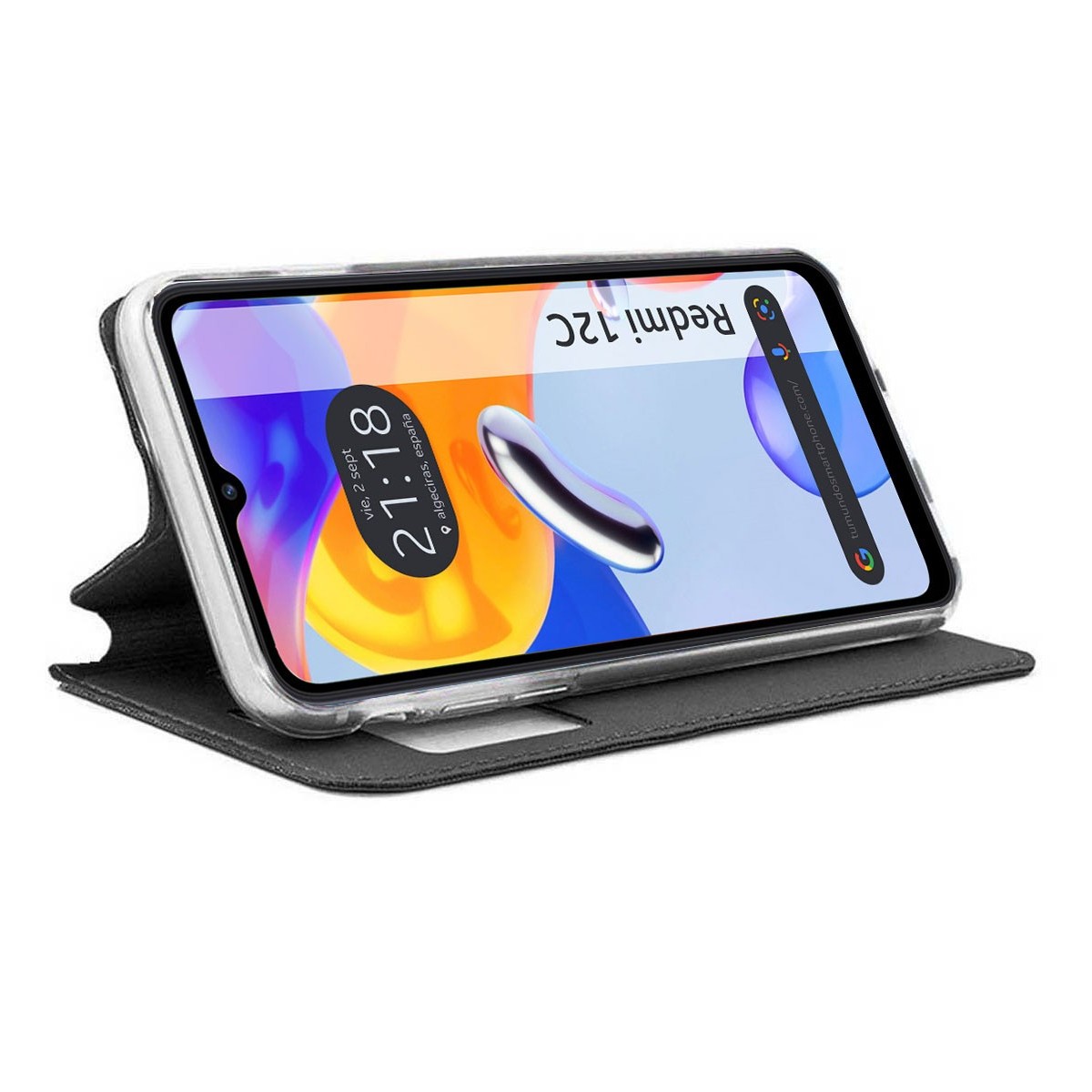 Funda Libro Soporte con Ventana compatible con Xiaomi Redmi 12C color Negra