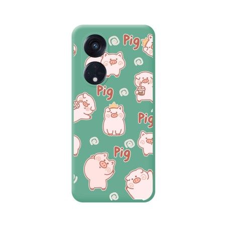 Funda Silicona Líquida Verde para Oppo Reno 8T 4G diseño Cerdos Dibujos