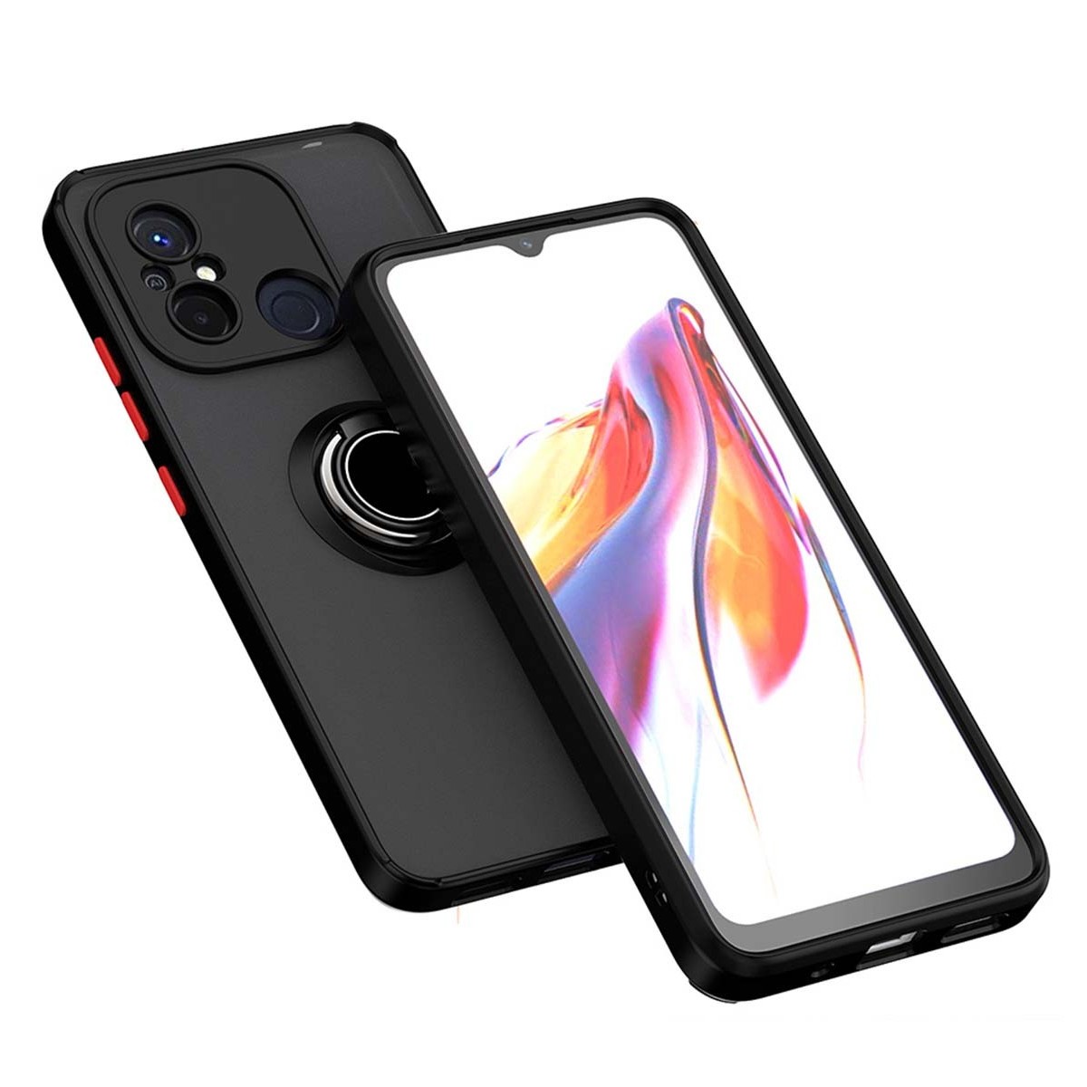 Funda Mate con Borde Negro y Anillo Giratorio 360 compatible con Xiaomi Redmi 12C