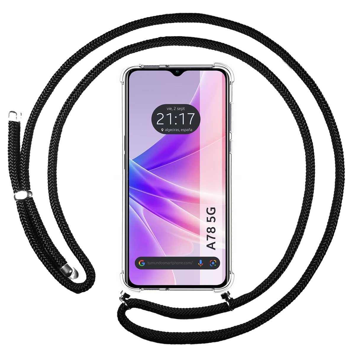 Funda Colgante Transparente para Oppo A78 5G con Cordon Negro