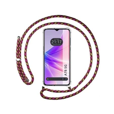 Funda Colgante Transparente para Oppo A78 5G con Cordon Rosa / Dorado