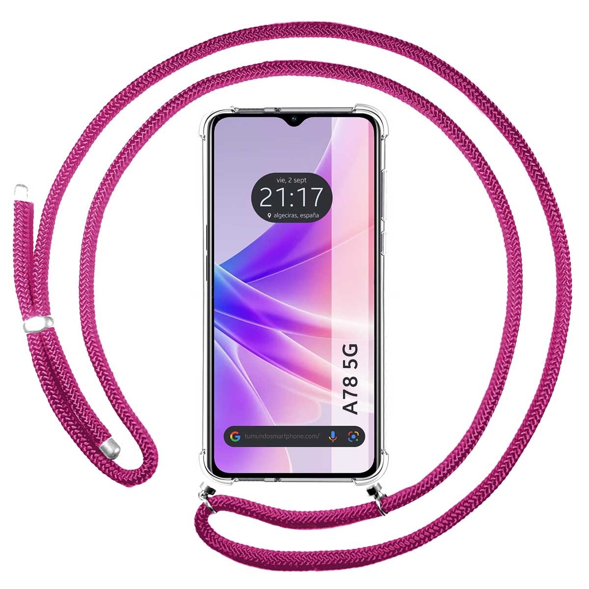 Funda Colgante Transparente para Oppo A78 5G con Cordon Rosa Fucsia