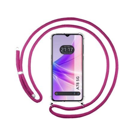 Funda Colgante Transparente para Oppo A78 5G con Cordon Rosa Fucsia
