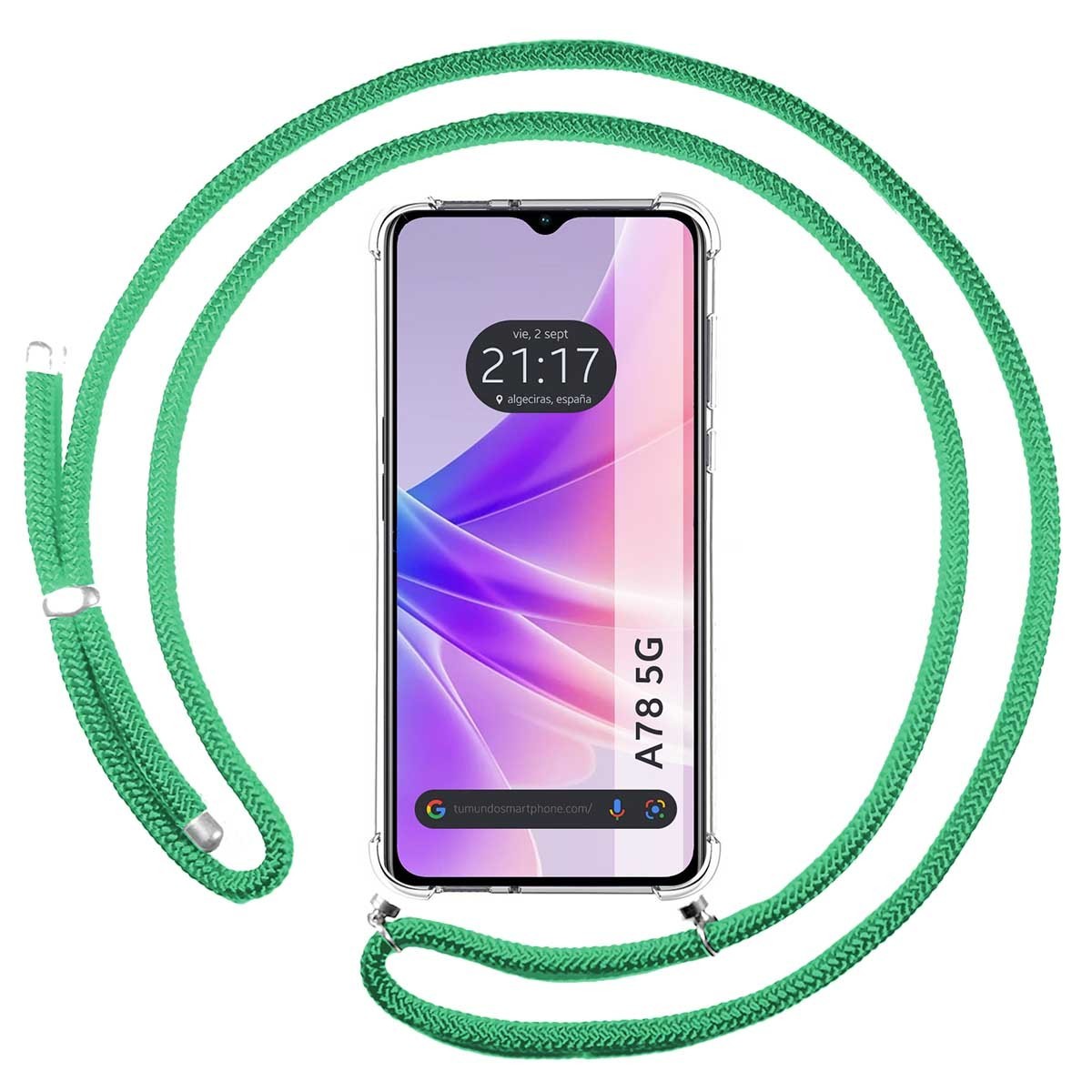 Funda Colgante Transparente para Oppo A78 5G con Cordon Verde Agua