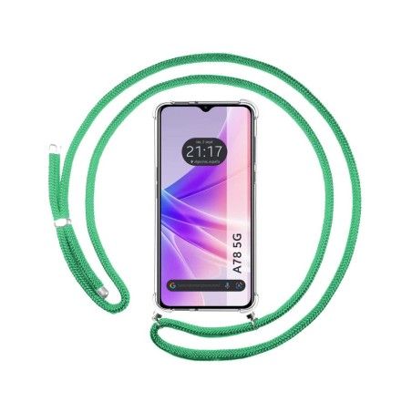 Funda Colgante Transparente para Oppo A78 5G con Cordon Verde Agua