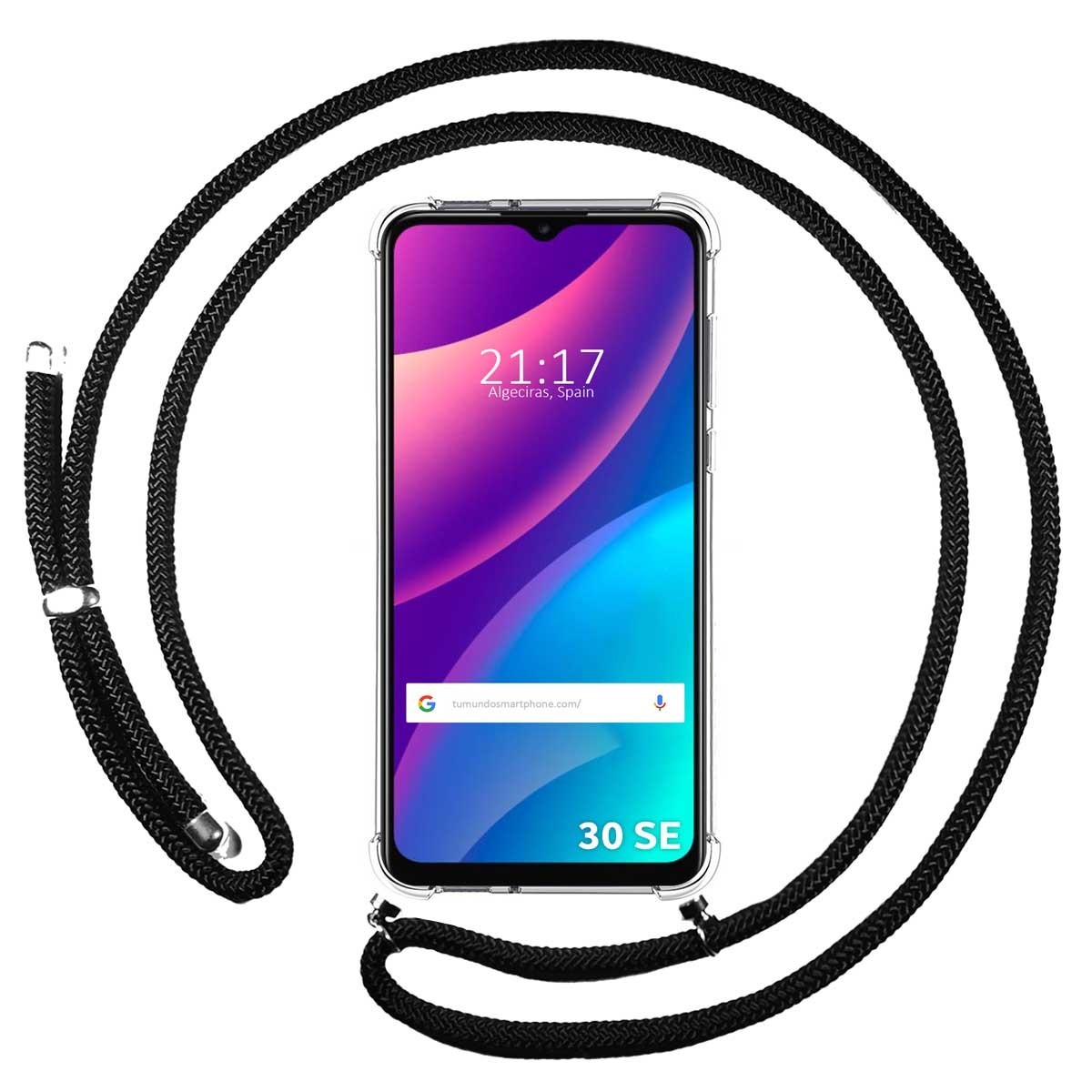 Funda Colgante Transparente para TCL 30 SE / 30E / 306 con Cordon Negro
