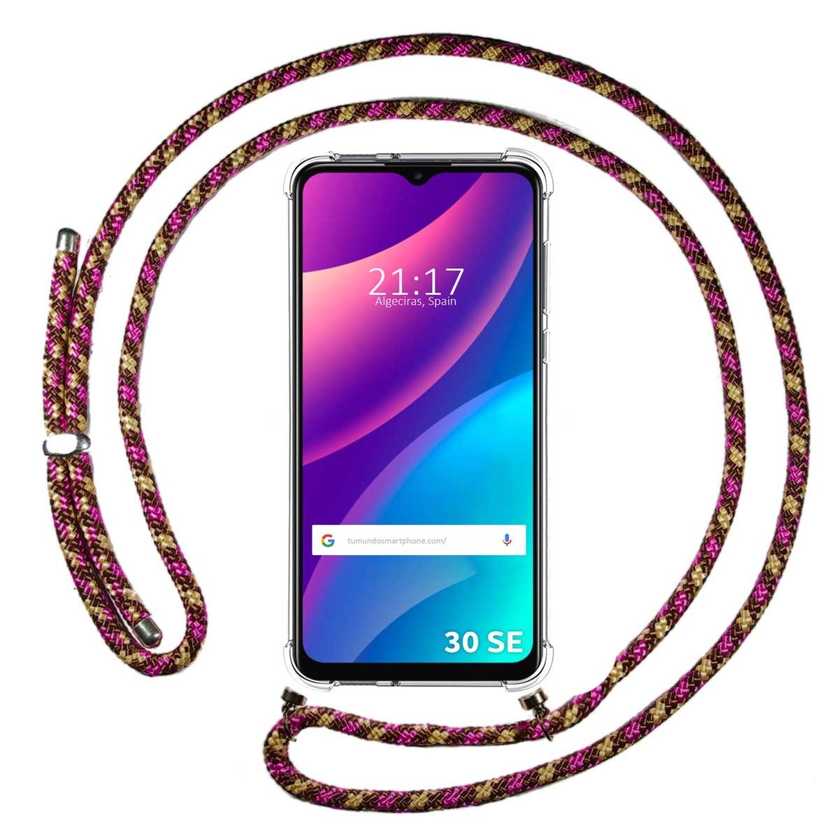 Funda Colgante Transparente para TCL 30 SE / 30E / 306 con Cordon Rosa / Dorado