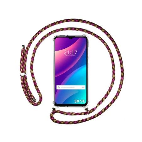 Funda Colgante Transparente para TCL 30 SE / 30E / 306 con Cordon Rosa / Dorado