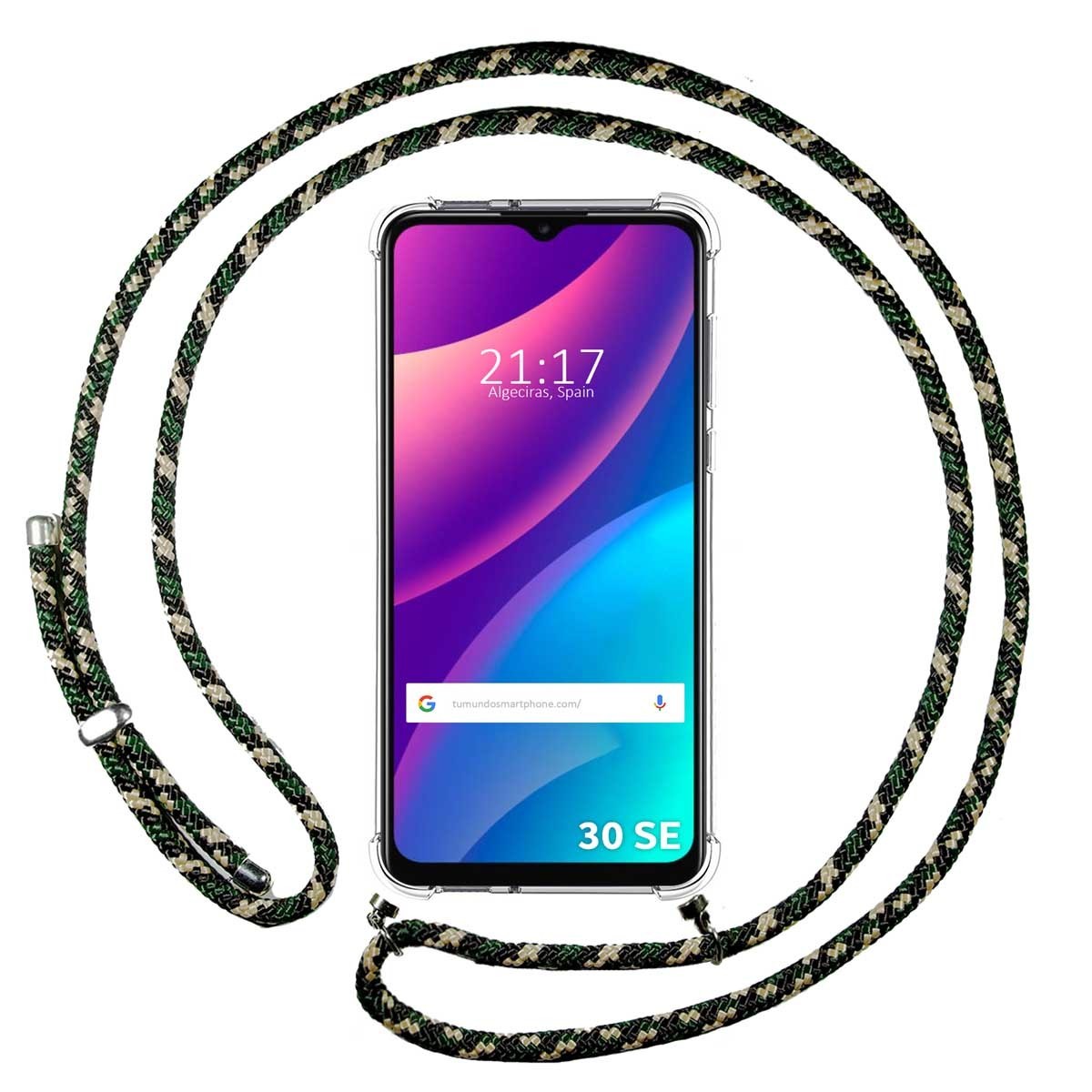 Funda Colgante Transparente para TCL 30 SE / 30E / 306 con Cordon Verde / Dorado