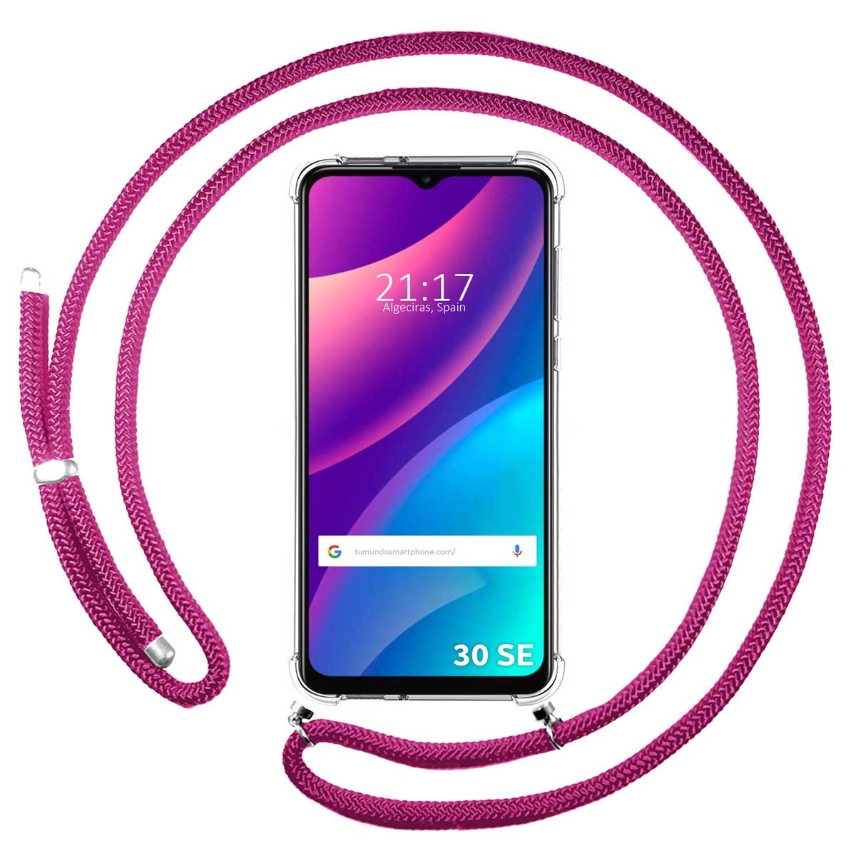 Funda Colgante Transparente para TCL 30 SE / 30E / 306 con Cordon Rosa Fucsia