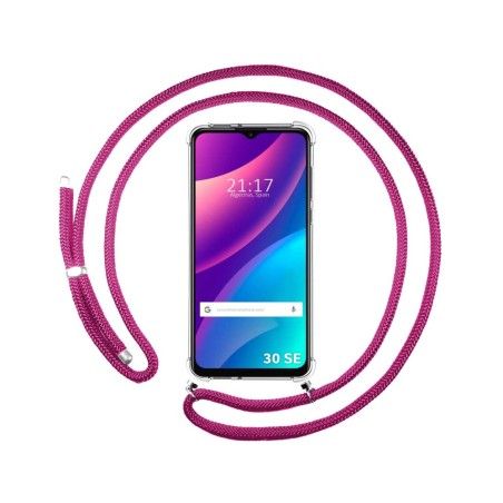 Funda Colgante Transparente para TCL 30 SE / 30E / 306 con Cordon Rosa Fucsia