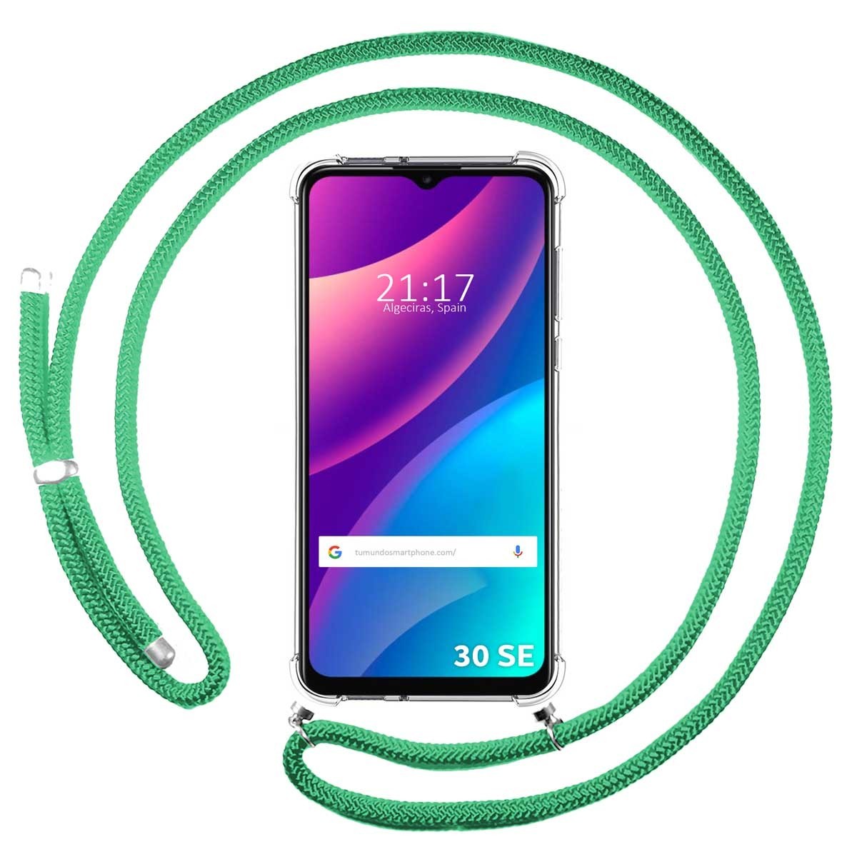 Funda Colgante Transparente para TCL 30 SE / 30E / 306 con Cordon Verde Agua