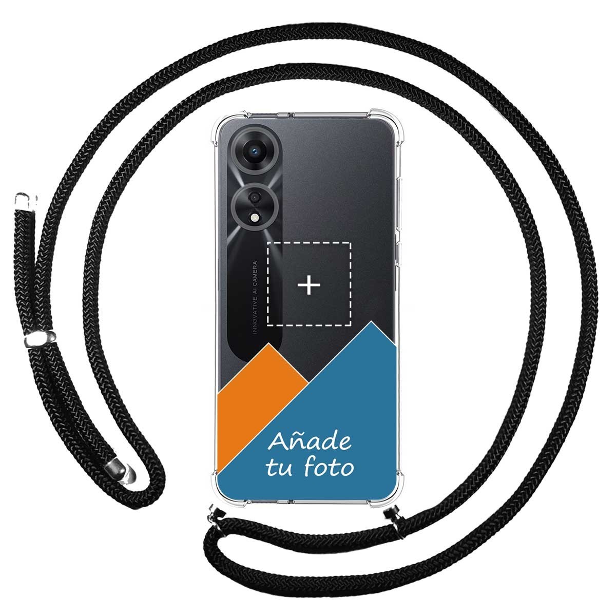 Personaliza tu Funda Colgante Transparente para Oppo A78 5G con Cordon Negro Dibujo Personalizada