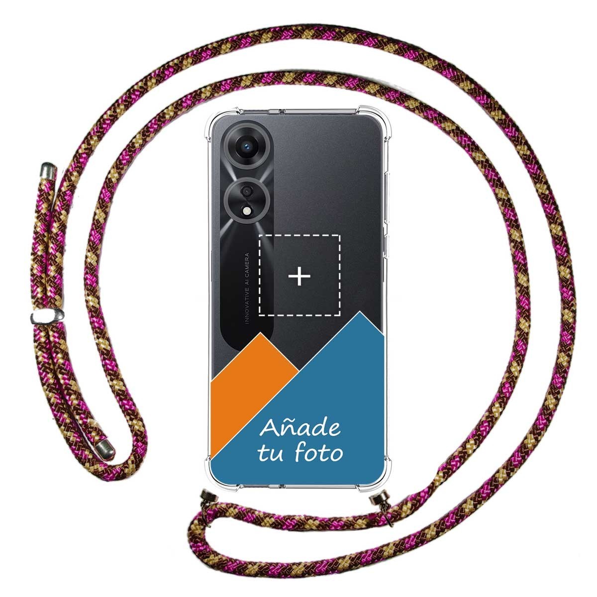 Personaliza tu Funda Colgante Transparente para Oppo A78 5G con Cordon Rosa / Dorado Dibujo Personalizada