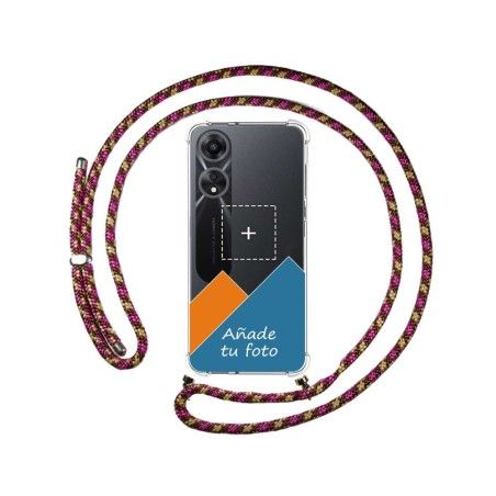 Personaliza tu Funda Colgante Transparente para Oppo A78 5G con Cordon Rosa / Dorado Dibujo Personalizada