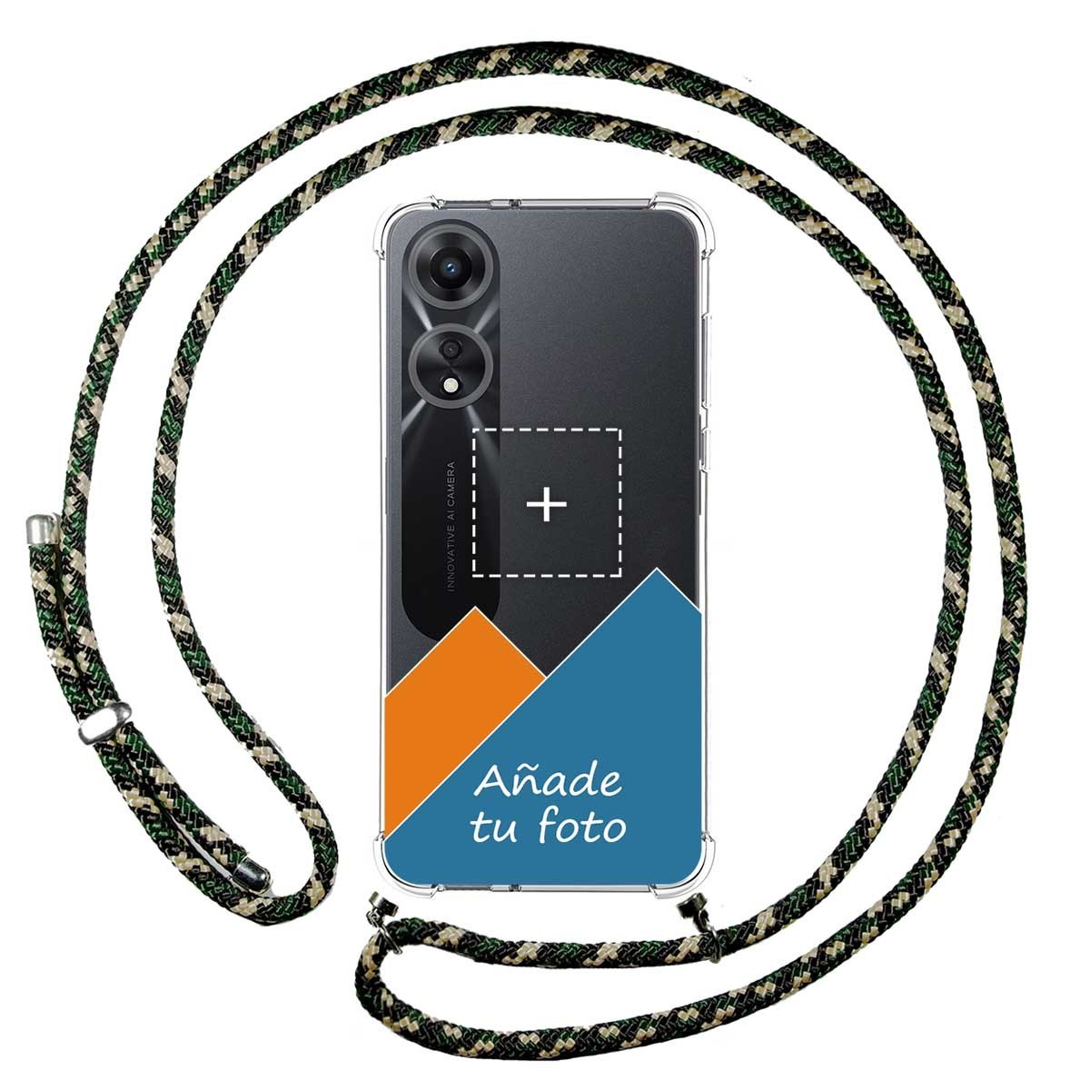 Personaliza tu Funda Colgante Transparente para Oppo A78 5G con Cordon Verde / Dorado Dibujo Personalizada