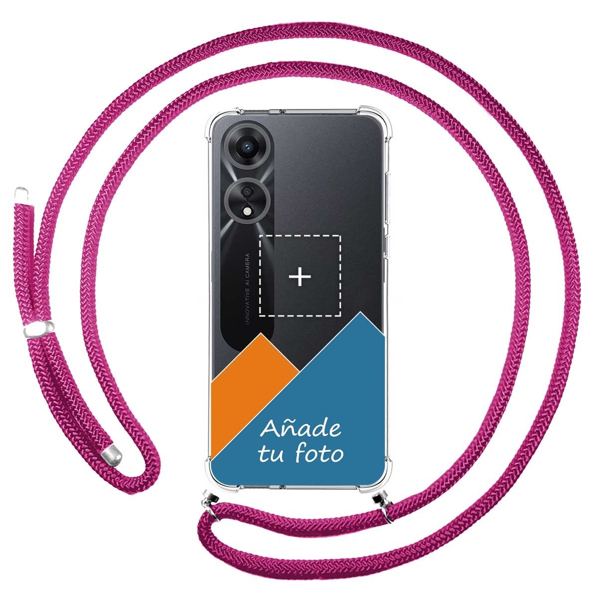 Personaliza tu Funda Colgante Transparente para Oppo A78 5G con Cordon Rosa Fucsia Dibujo Personalizada