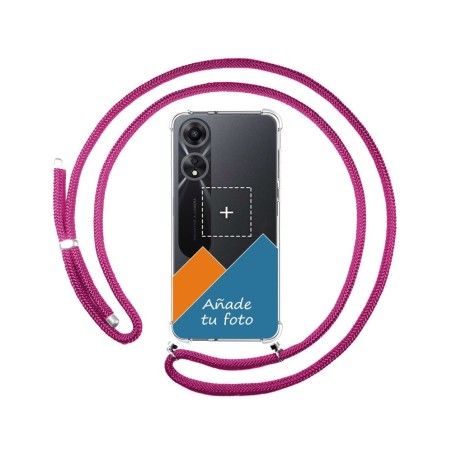 Personaliza tu Funda Colgante Transparente para Oppo A78 5G con Cordon Rosa Fucsia Dibujo Personalizada
