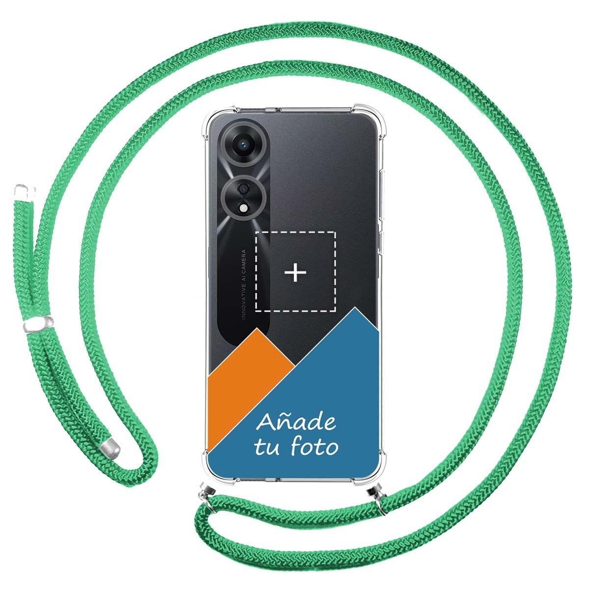 Personaliza tu Funda Colgante Transparente para Oppo A78 5G con Cordon Verde Agua Dibujo Personalizada