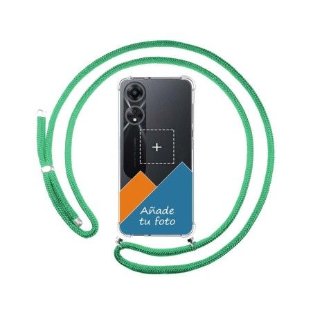 Personaliza tu Funda Colgante Transparente para Oppo A78 5G con Cordon Verde Agua Dibujo Personalizada