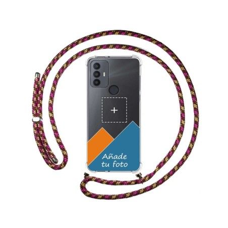 Personaliza tu Funda Colgante Transparente para TCL 30 SE / 30E / 306 con Cordon Rosa / Dorado Dibujo Personalizada