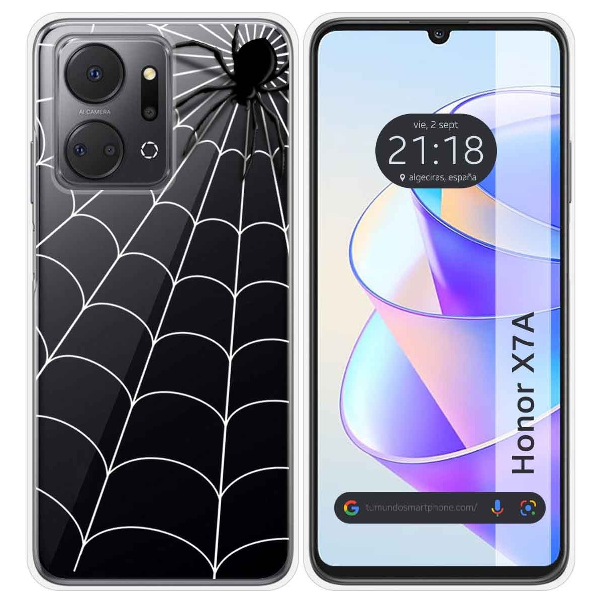 Funda Silicona Transparente para Huawei Honor X7a diseño Araña Dibujos