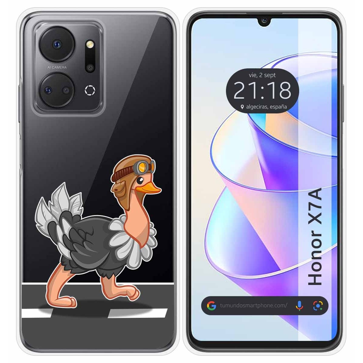 Funda Silicona Transparente para Huawei Honor X7a diseño Avestruz Dibujos