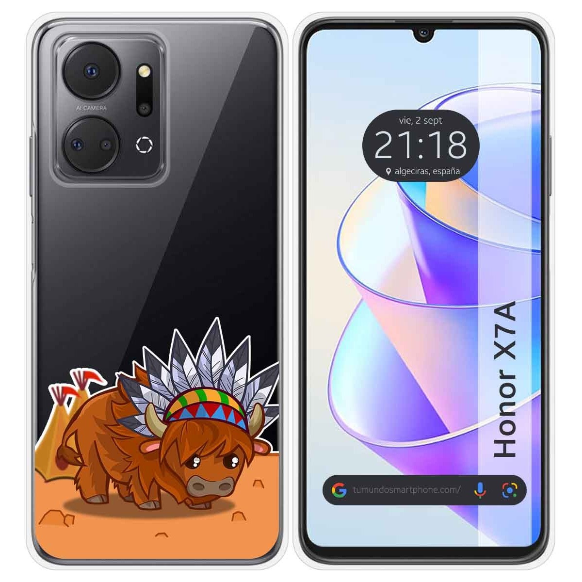 Funda Silicona Transparente para Huawei Honor X7a diseño Bufalo Dibujos
