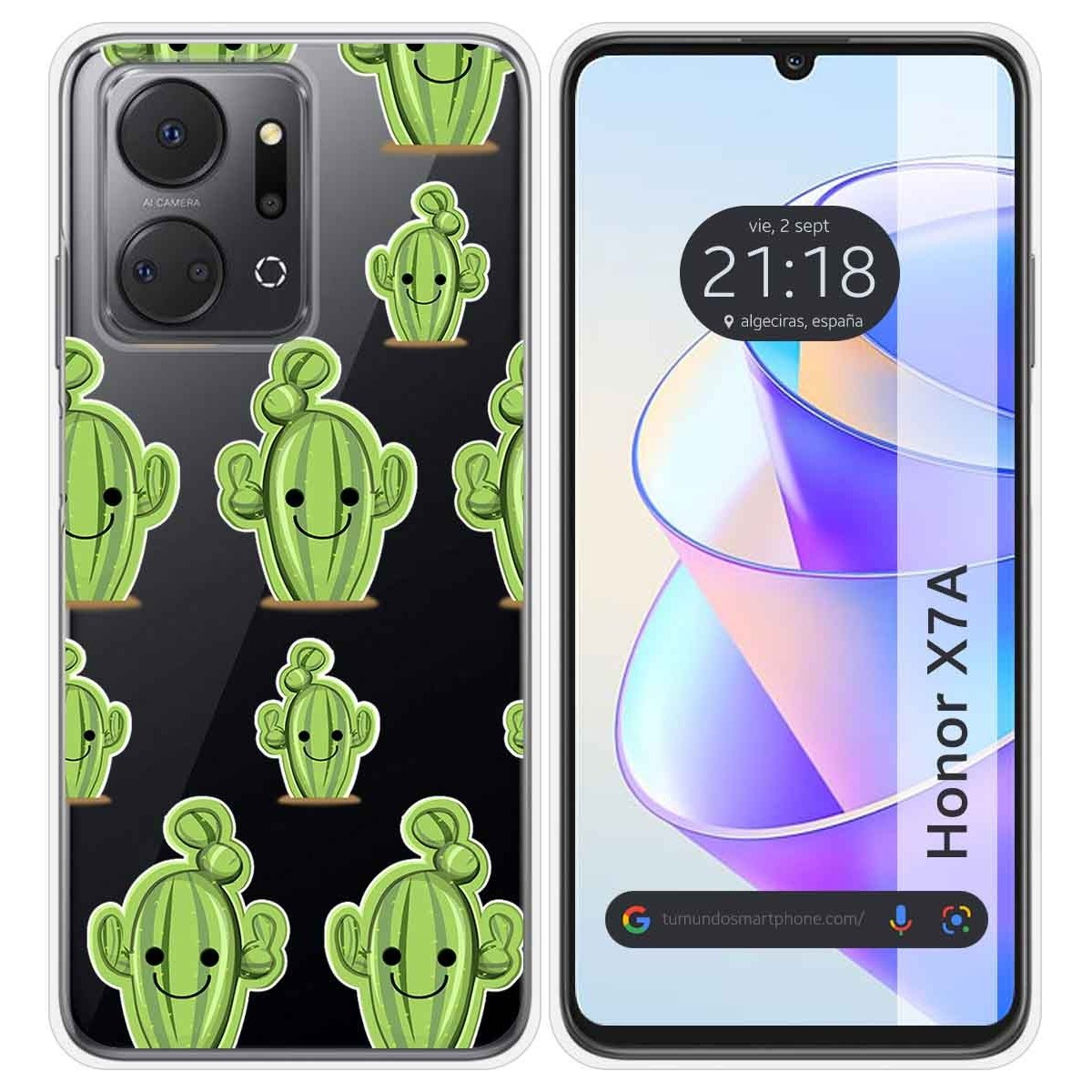 Funda Silicona Transparente para Huawei Honor X7a diseño Cactus Dibujos