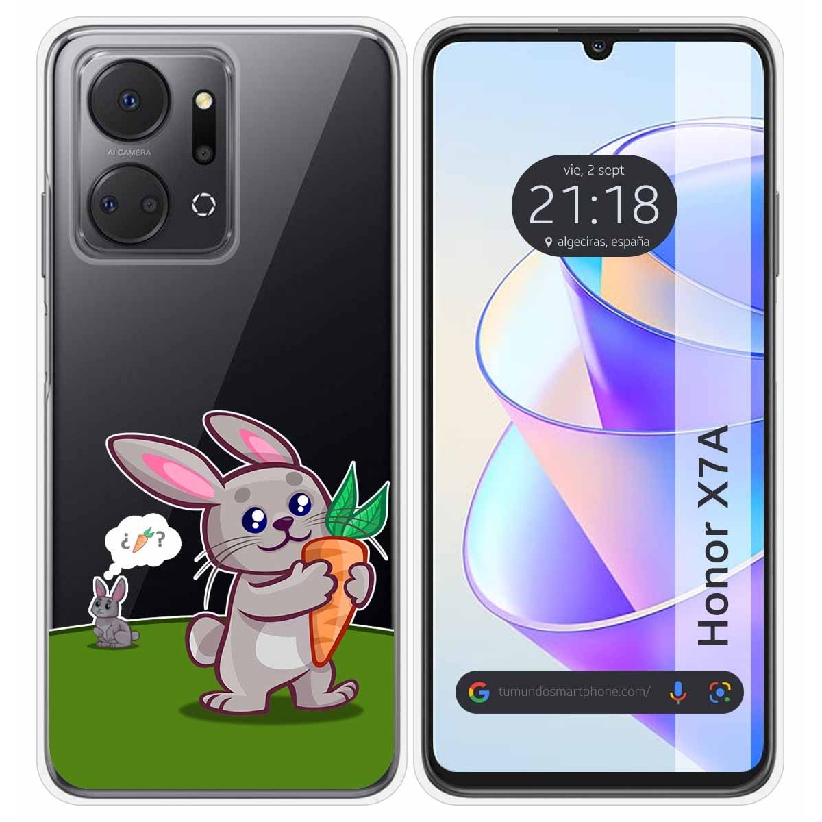 Funda Silicona Transparente para Huawei Honor X7a diseño Conejo Dibujos