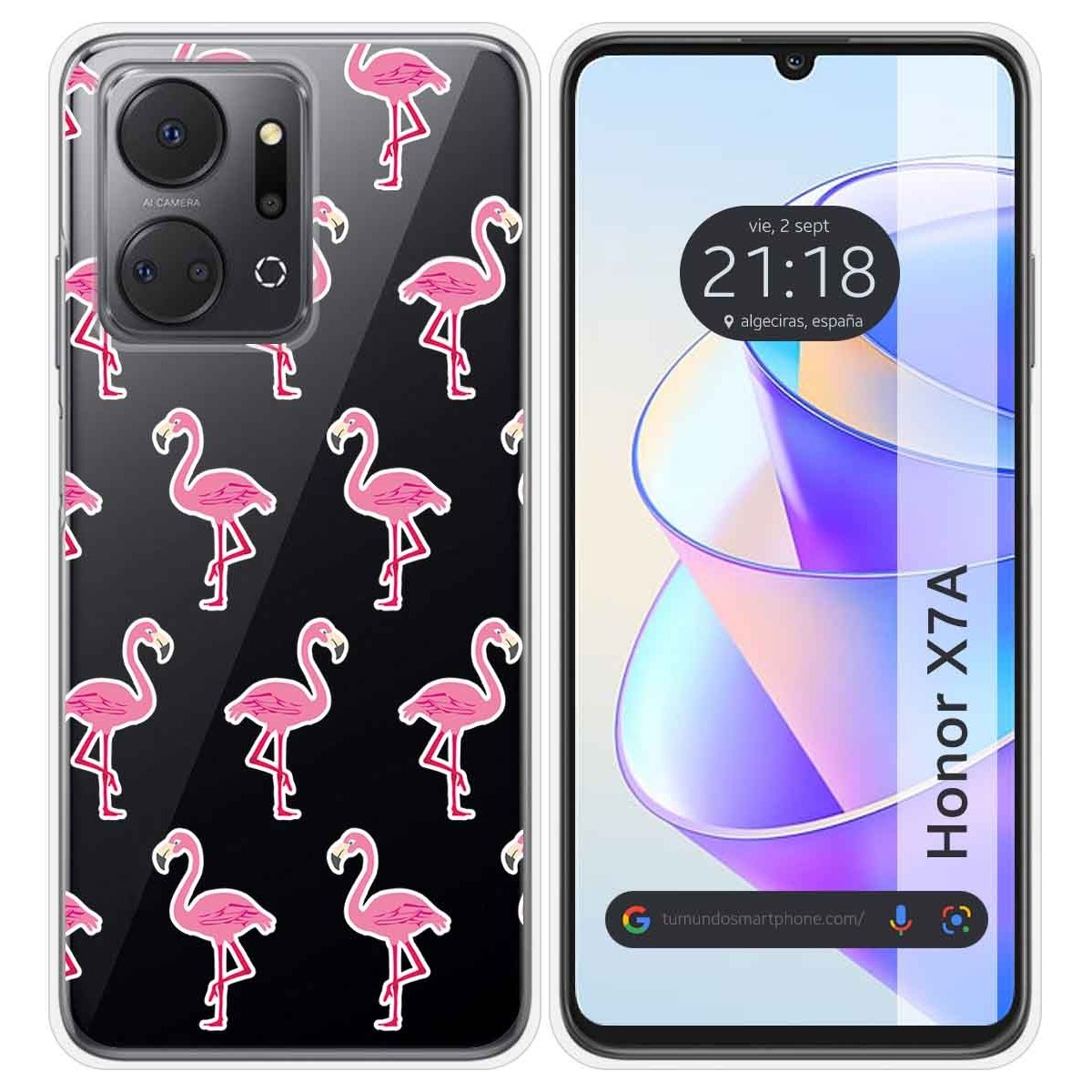 Funda Silicona Transparente para Huawei Honor X7a diseño Flamenco Dibujos