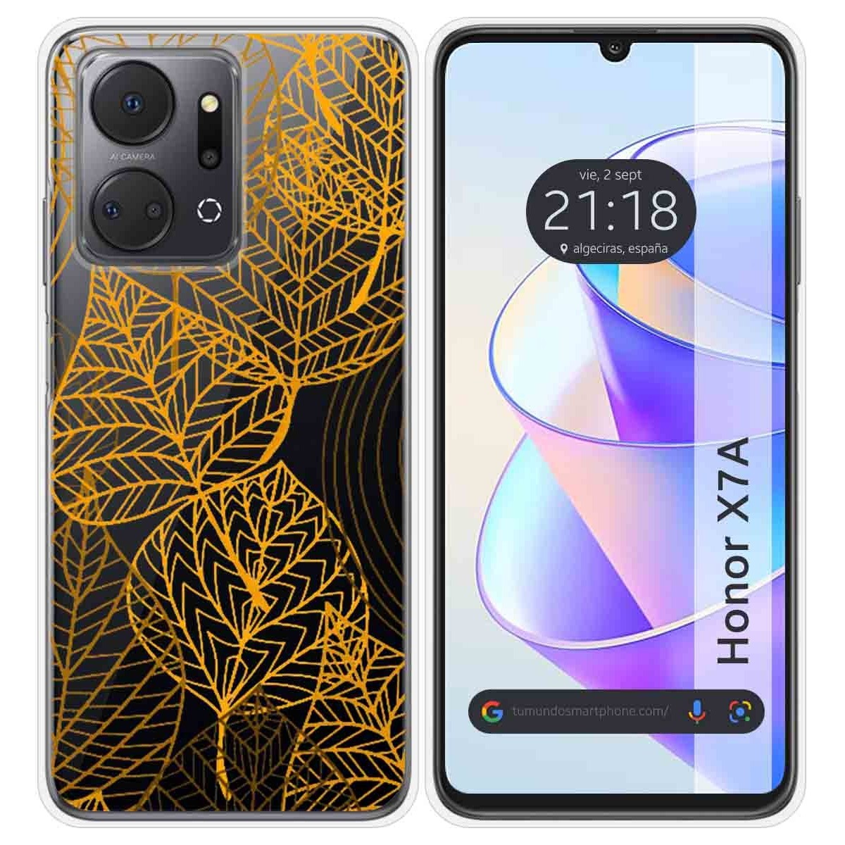 Funda Silicona Transparente para Huawei Honor X7a diseño Hojas Dibujos