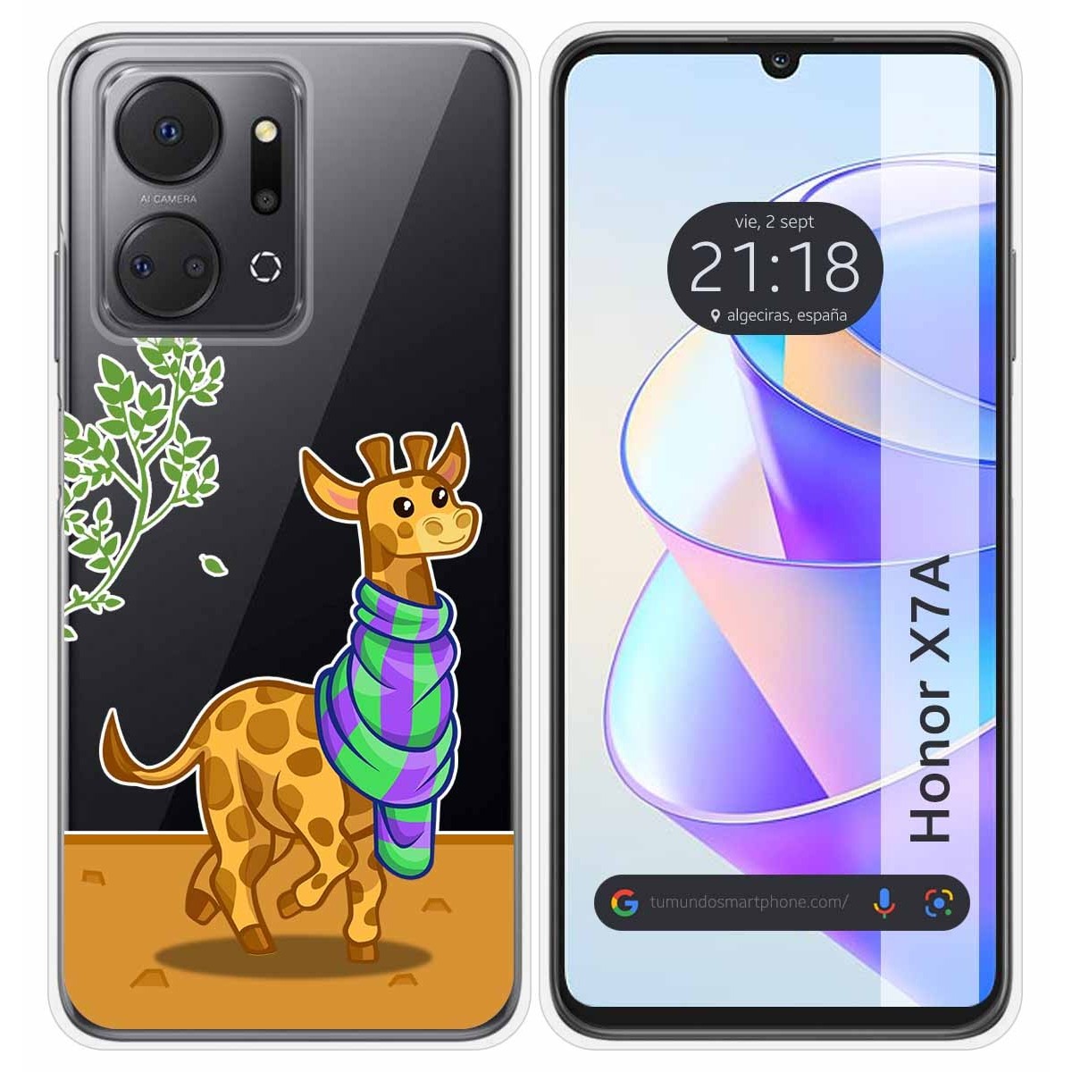 Funda Silicona Transparente para Huawei Honor X7a diseño Jirafa Dibujos