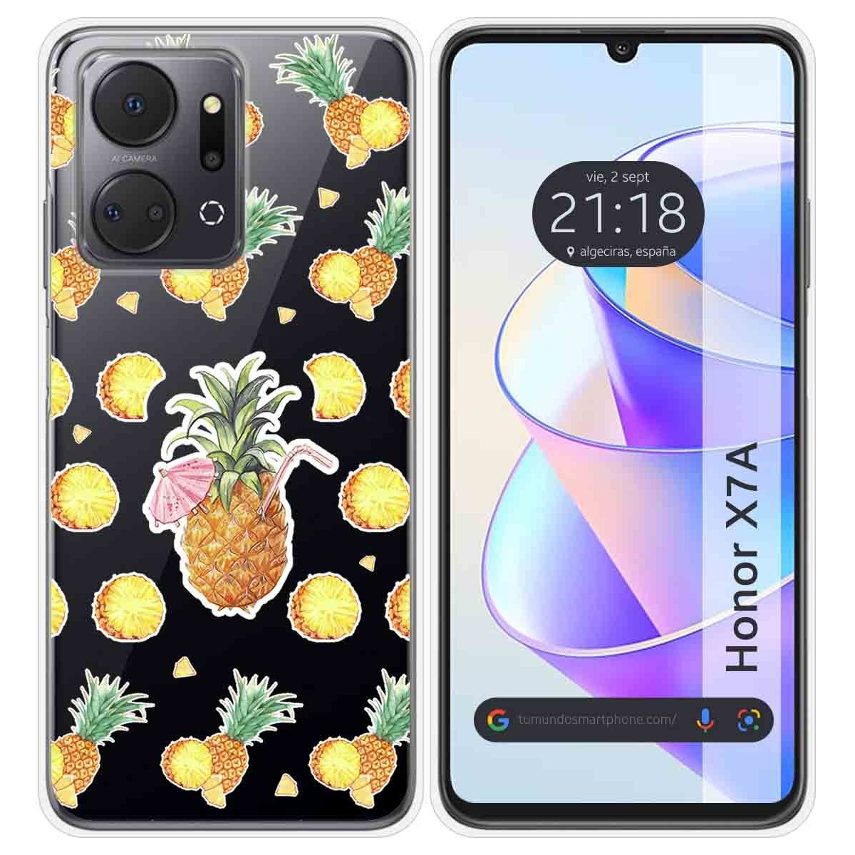 Funda Silicona Transparente para Huawei Honor X7a diseño Piña Dibujos