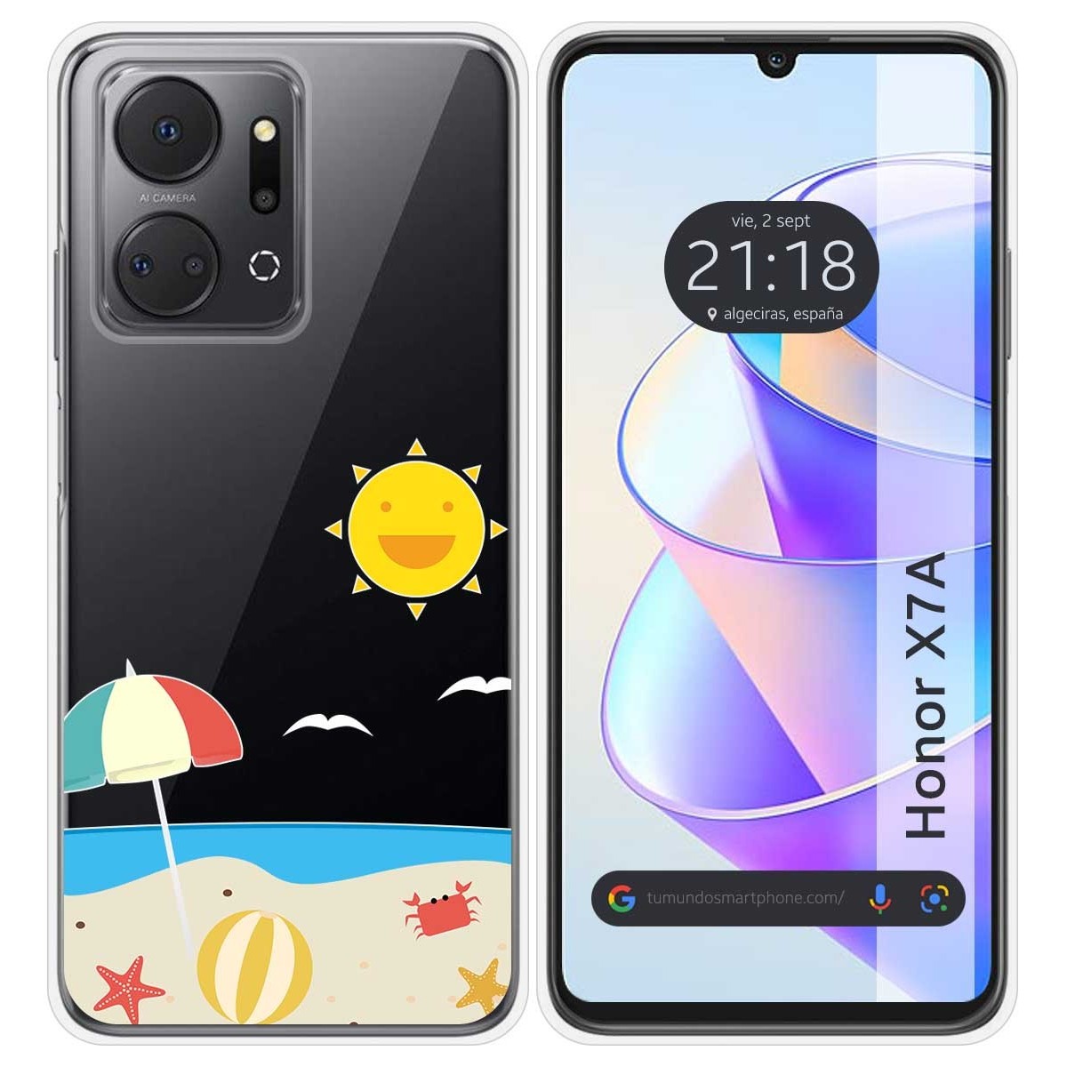 Funda Silicona Transparente para Huawei Honor X7a diseño Playa Dibujos