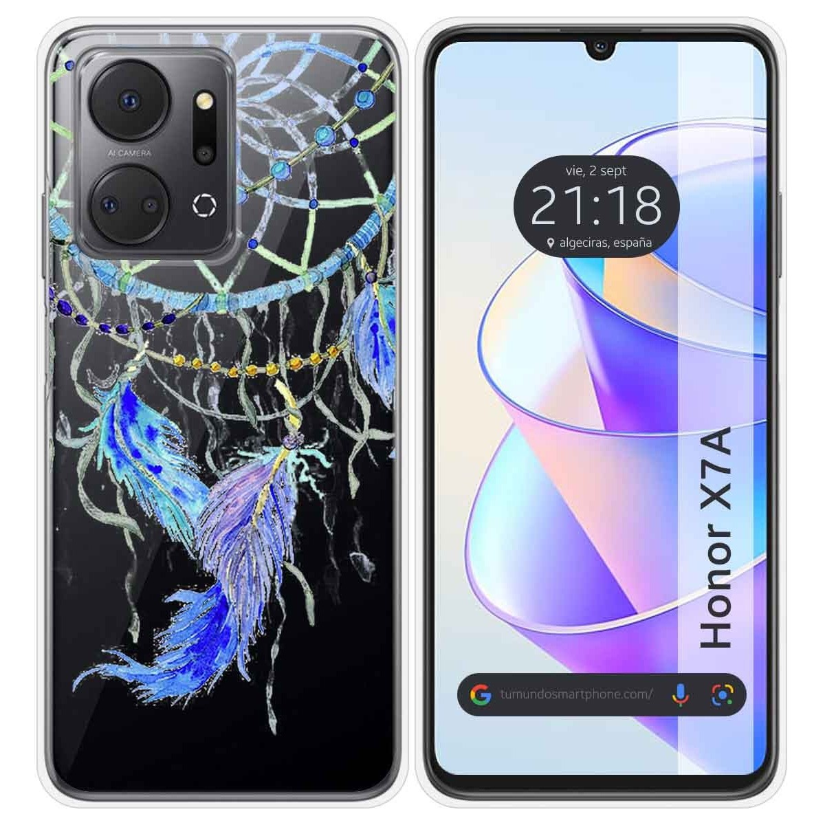 Funda Silicona Transparente para Huawei Honor X7a diseño Plumas Dibujos