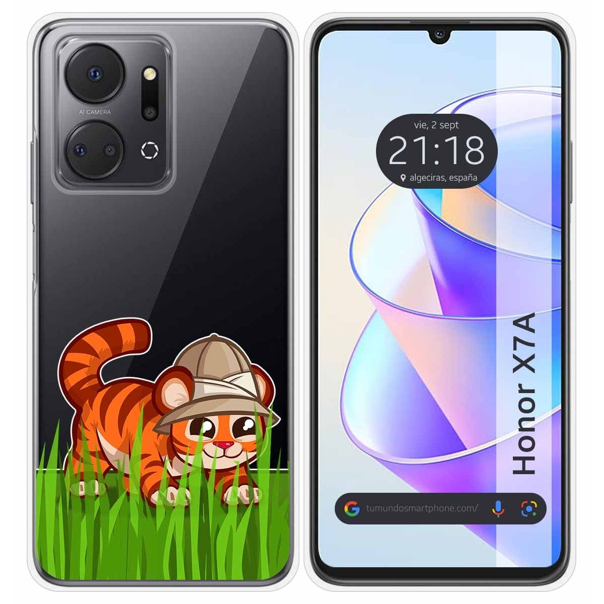 Funda Silicona Transparente para Huawei Honor X7a diseño Tigre Dibujos